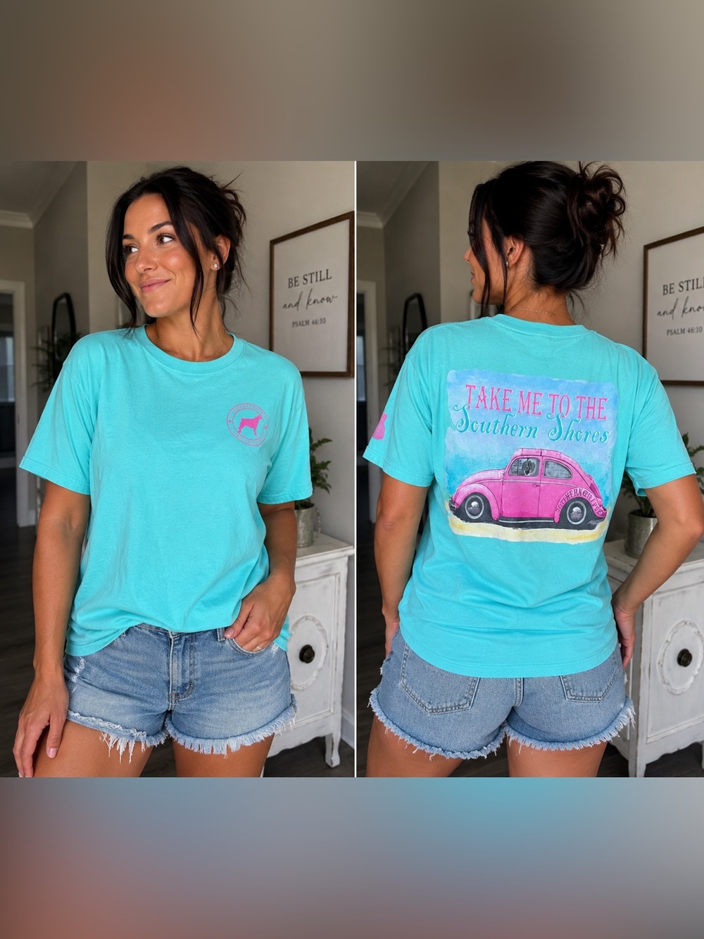 Short-Sleeve Mint Graphic Tee with Chest Logo